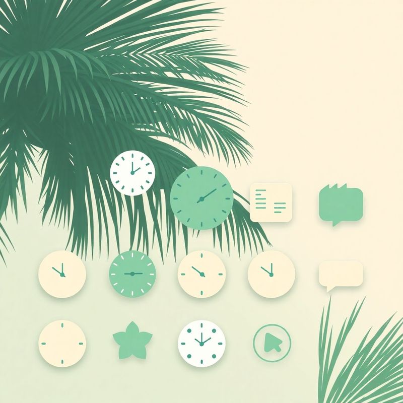 Iconos abstractos de reloj y burbuja de mensaje en tonos verde y crema