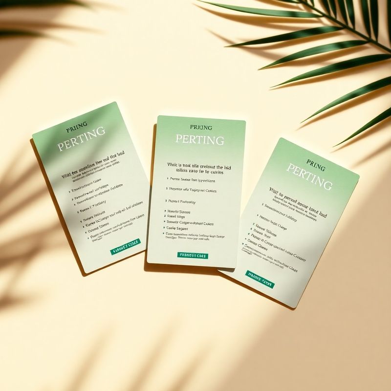 Tres tarjetas de precios sobre una superficie crema