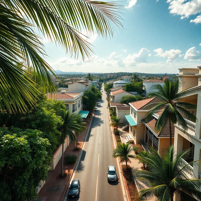 Vista aérea de una ciudad dominicana con vegetación tropical